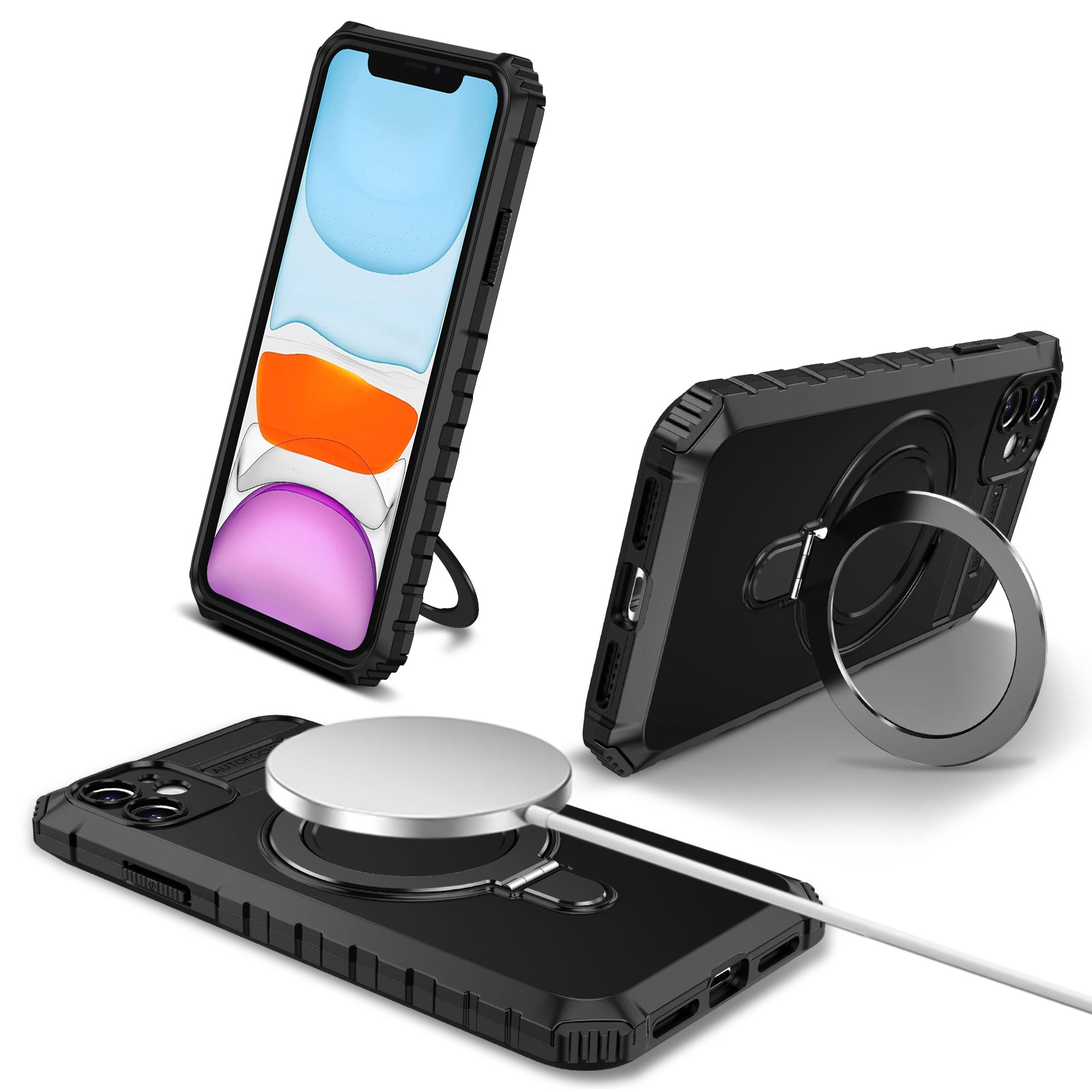 For iPhone 11 Case Kickstand PC+TPU Phone Cover Compatible with MagSafe For iPhone 11 Case Kickstand PC+TPU Phone Cover Compatible with MagSafe